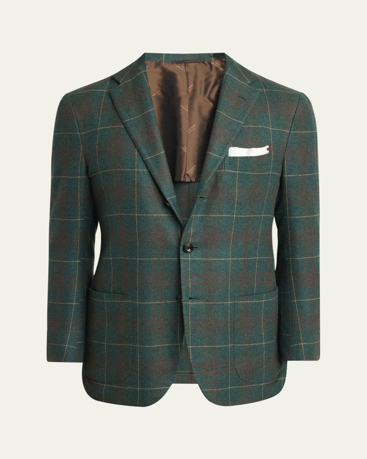 Kiton Men's Cashmere Blend Windowpane Three-Button Sport Coat