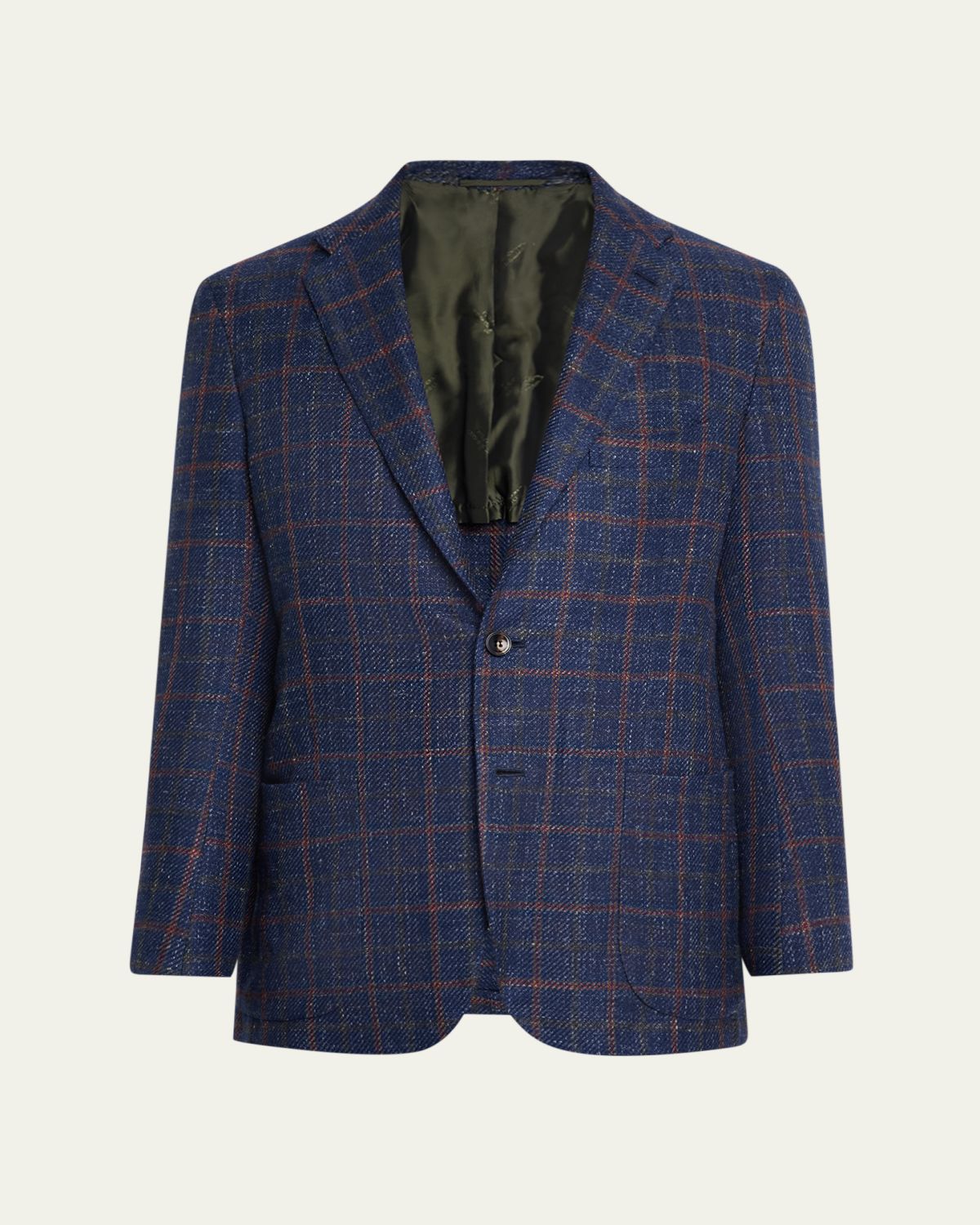 Kiton Men's Windowpane Tweed Patch-Pocket Sport Coat