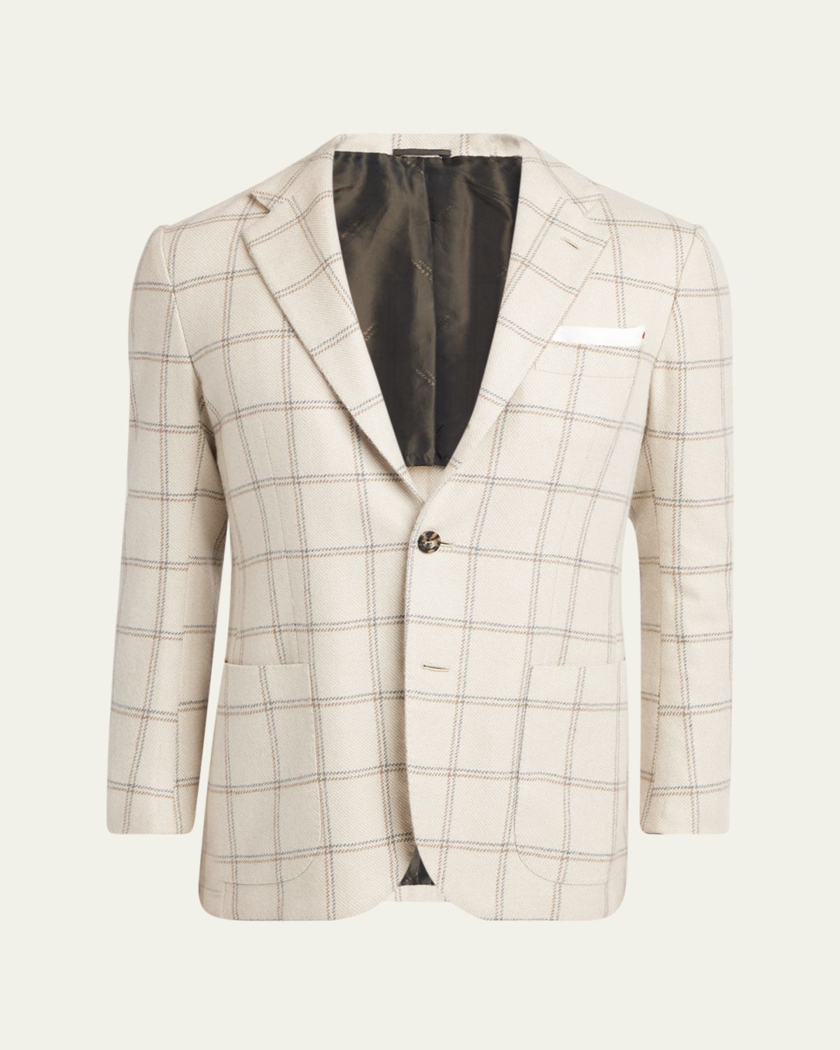 Kiton Men's Cashmere Windowpane Check Two-Button Sport Coat
