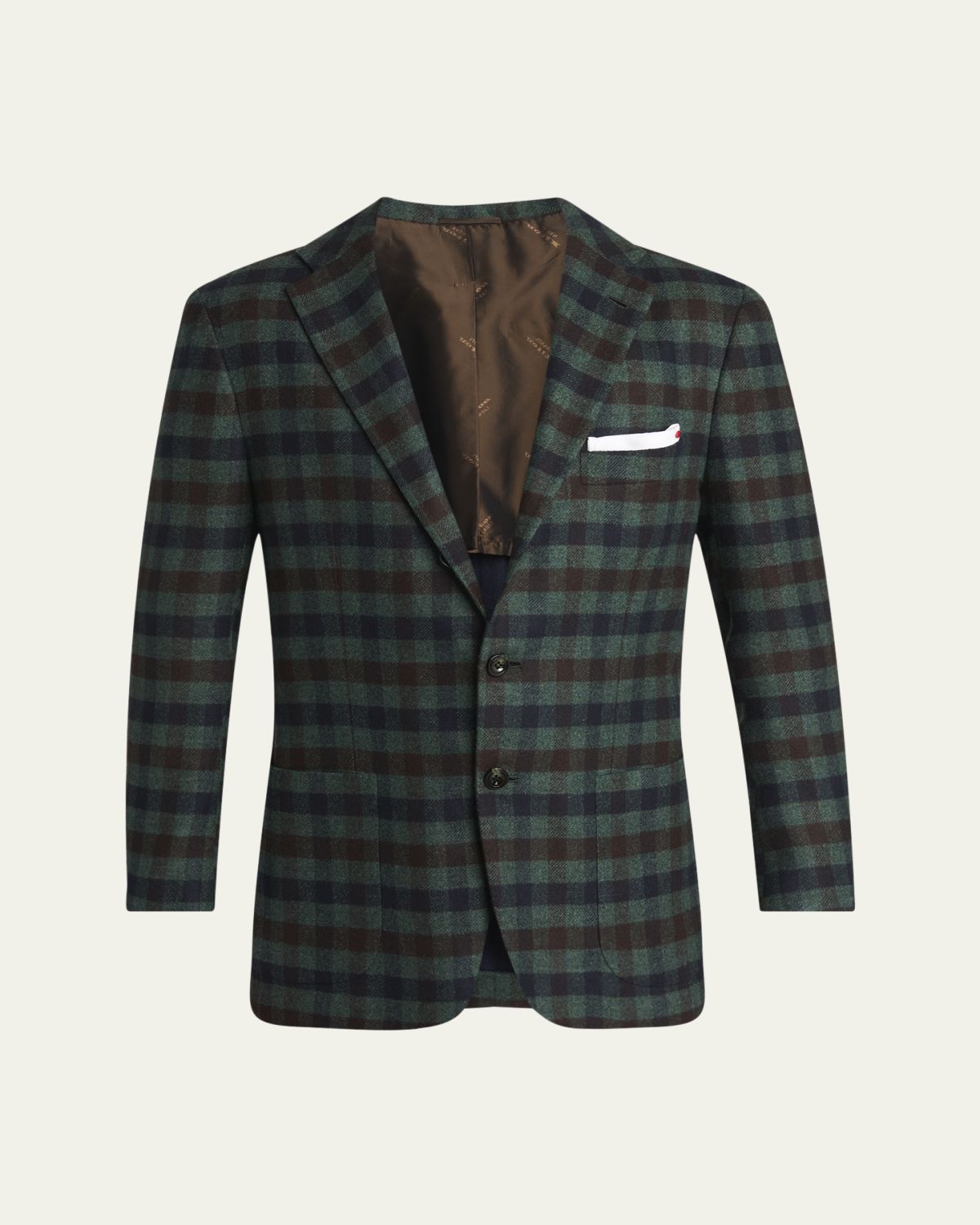 Kiton Men's Cashmere and Silk Check Single-Breasted Sport Coat