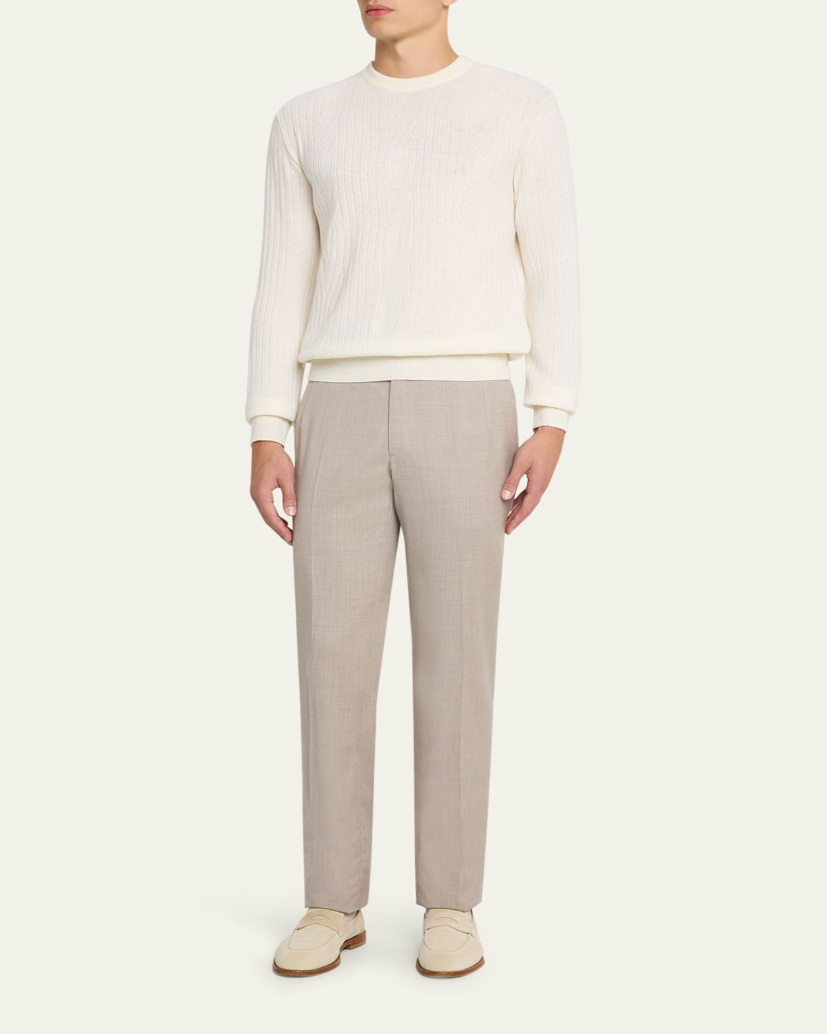 Brioni Men's Wool and Cashmere Cable Knit Crewneck Sweater | Thumbnail 2 Brioni Men's Wool and Cashmere Cable Knit Crewneck Sweater | Thumbnail 2