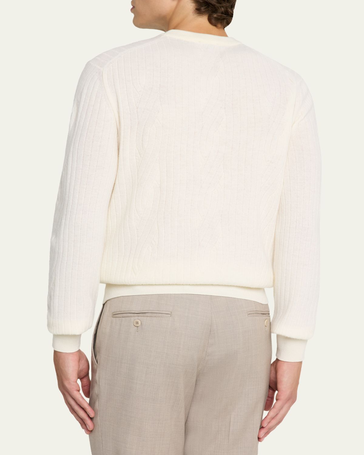Brioni Men's Wool and Cashmere Cable Knit Crewneck Sweater | Thumbnail 3 Brioni Men's Wool and Cashmere Cable Knit Crewneck Sweater | Thumbnail 3