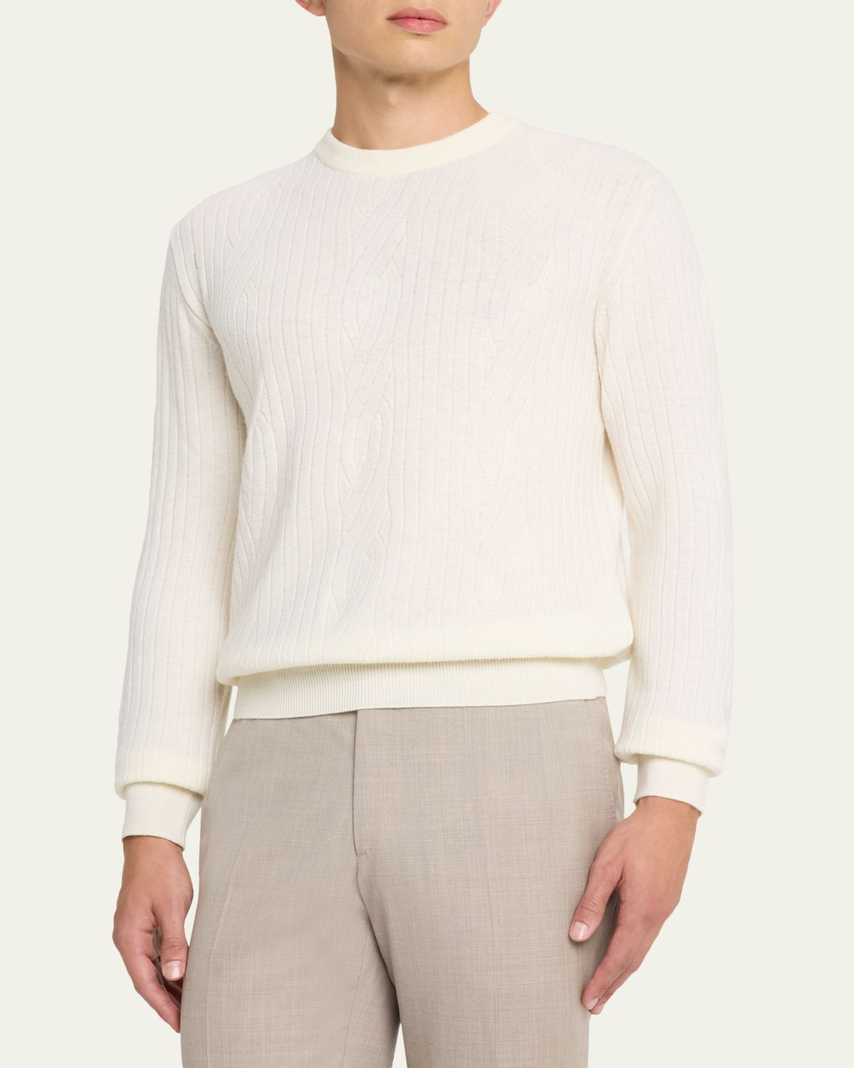 Brioni Men's Wool and Cashmere Cable Knit Crewneck Sweater | Thumbnail 4 Brioni Men's Wool and Cashmere Cable Knit Crewneck Sweater | Thumbnail 4