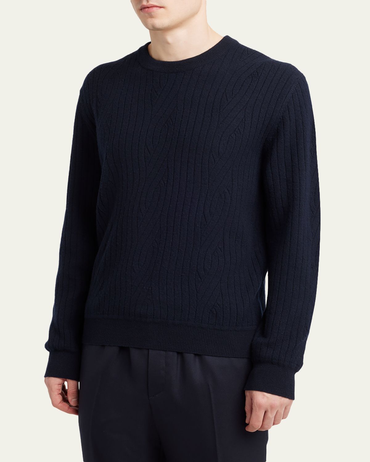 Brioni Men's Wool and Cashmere Cable Knit Crewneck Sweater | Thumbnail 8 Brioni Men's Wool and Cashmere Cable Knit Crewneck Sweater | Thumbnail 8
