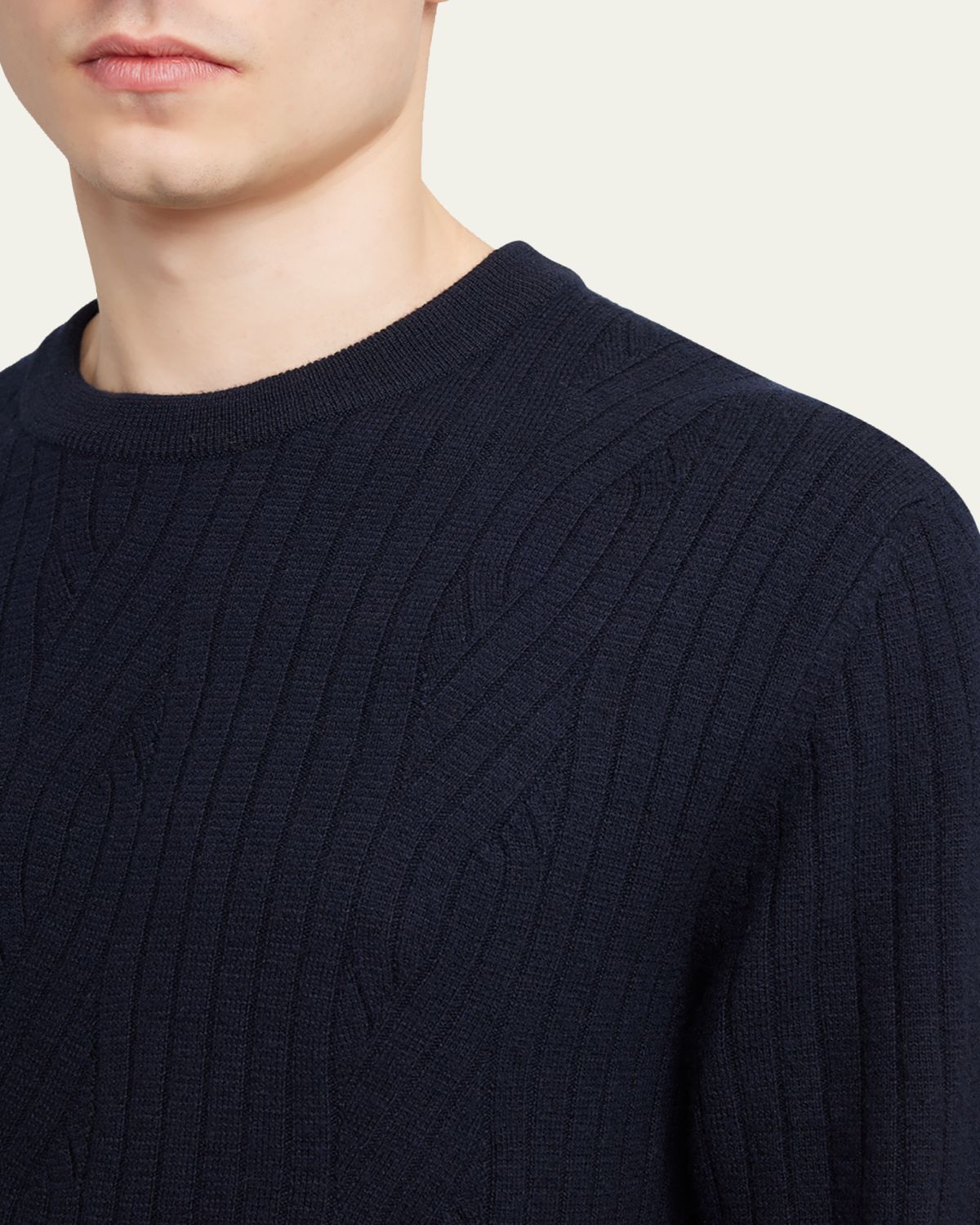 Brioni Men's Wool and Cashmere Cable Knit Crewneck Sweater | Thumbnail 9 Brioni Men's Wool and Cashmere Cable Knit Crewneck Sweater | Thumbnail 9