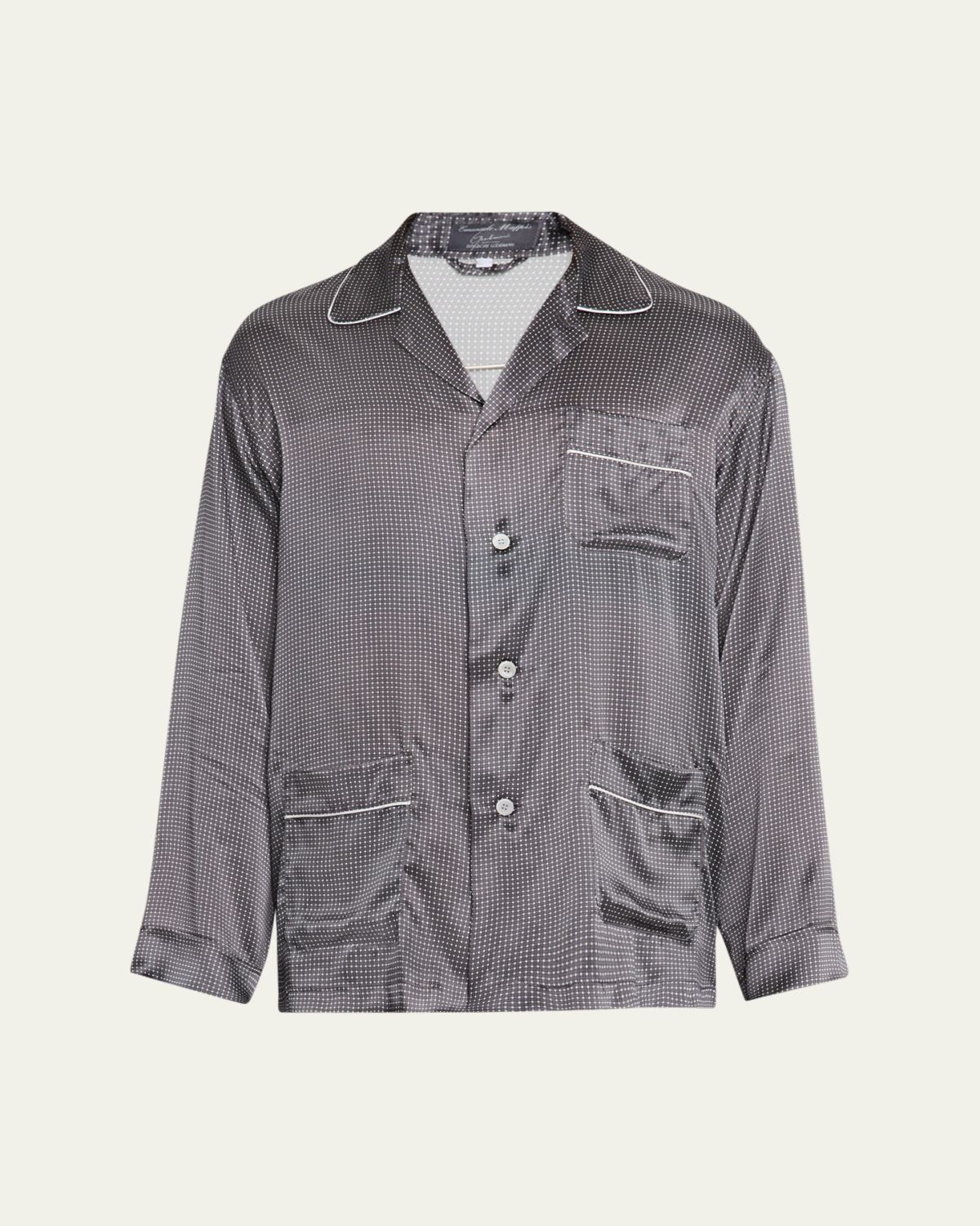 Emanuele Maffeis Men's Silk Micro-Geometric Long Pajama Set with Piping