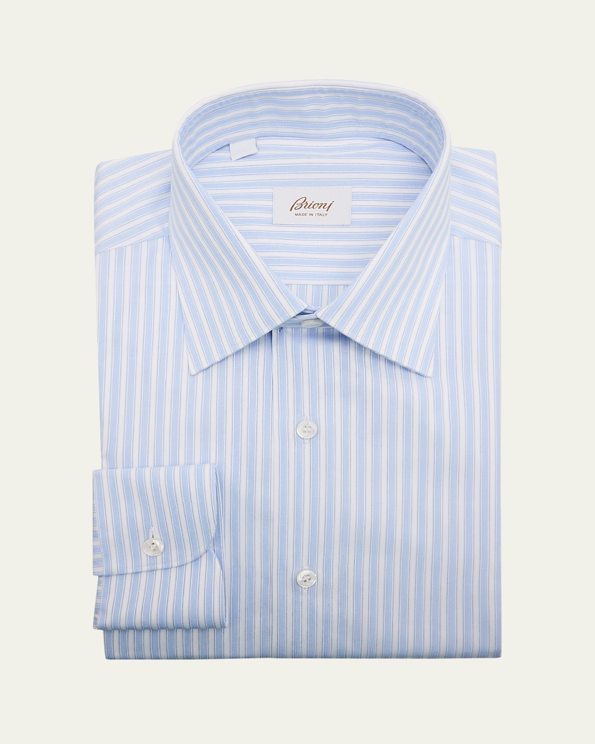 Brioni Men's Textured Cotton Stripe Point-Collar Dress Shirt