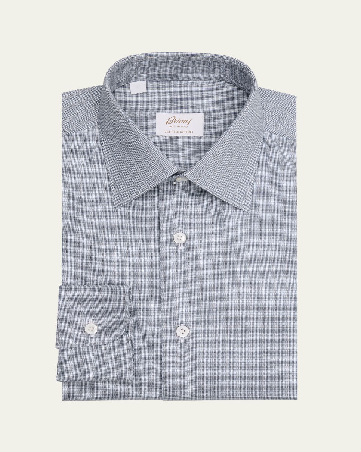 Brioni Men's Ventiquattro Cotton Micro-Plaid Dress Shirt