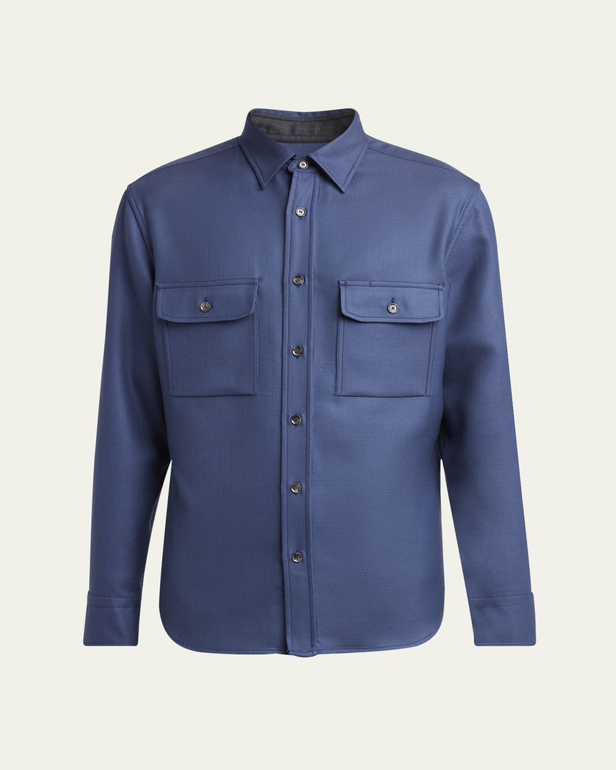 Brioni Men's Wool Twill Double-Pocket Military Shirt