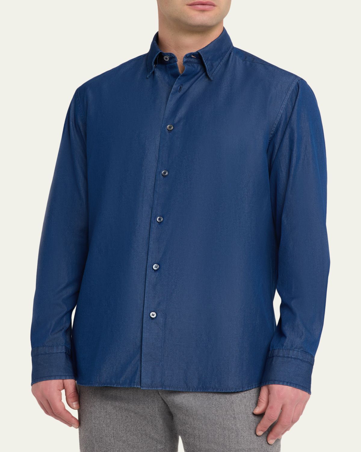 Brioni Men's Cotton Denim Casual Button-Down Shirt | Thumbnail 4 Brioni Men's Cotton Denim Casual Button-Down Shirt | Thumbnail 4
