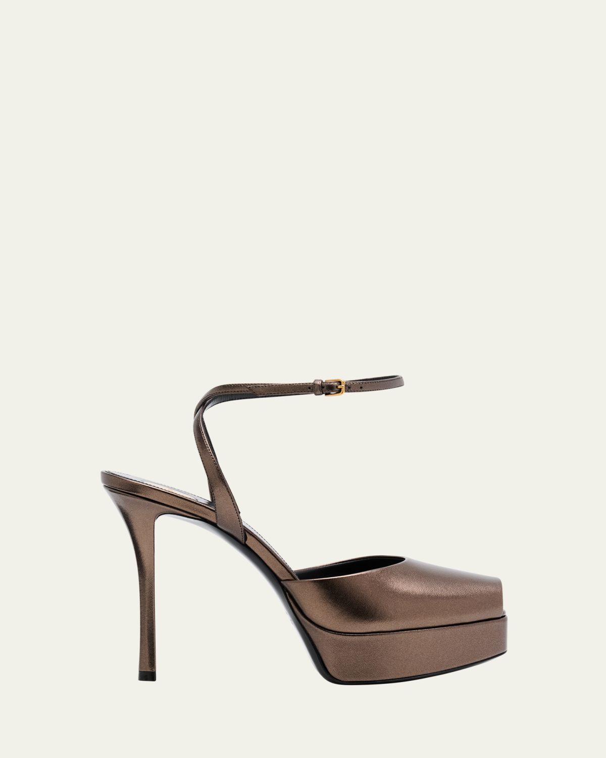 Saint Laurent La Scandale Metallic Leather Ankle-Strap Sandals