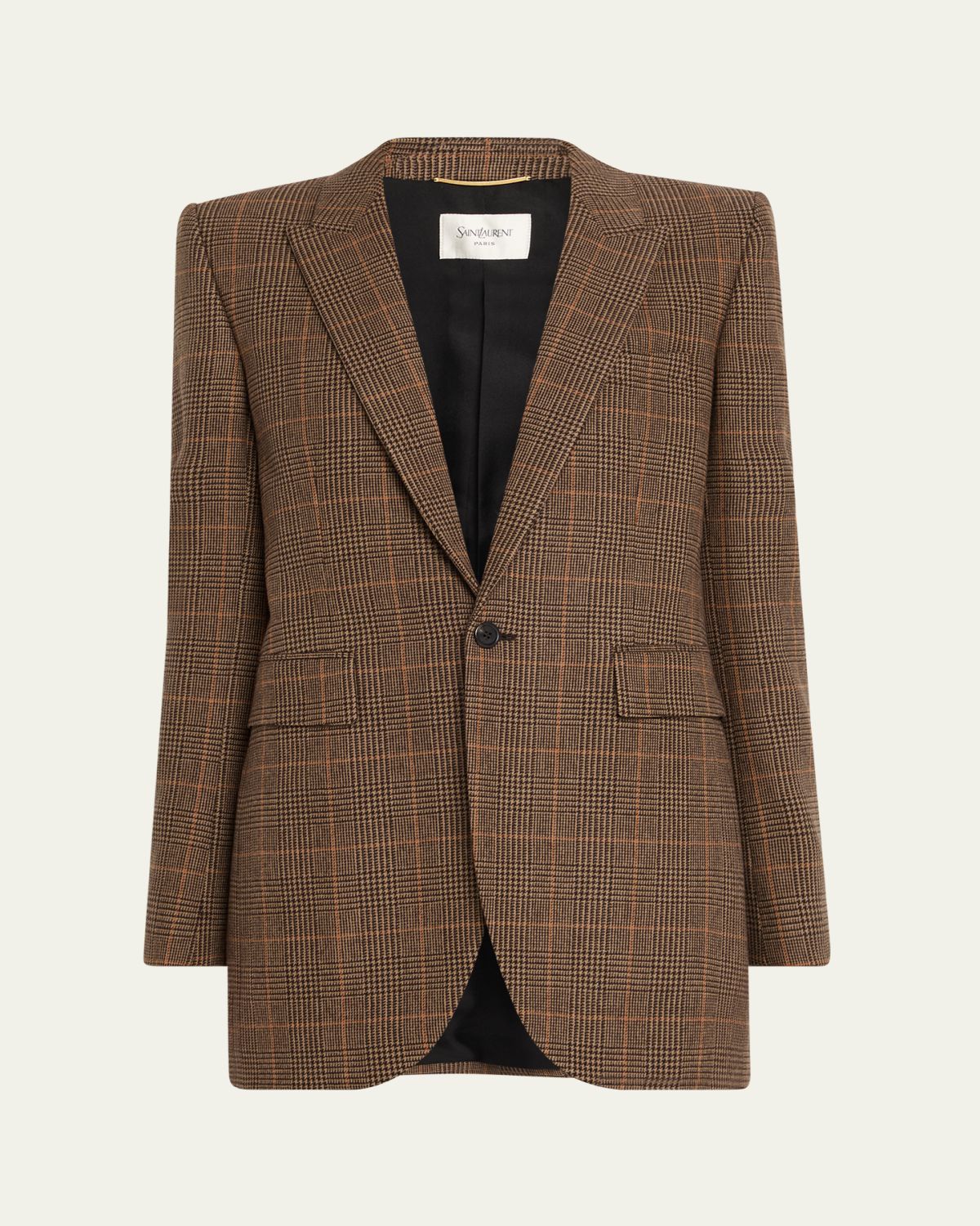 Saint Laurent Single-Breasted Slim Houndstooth Plaid Blazer