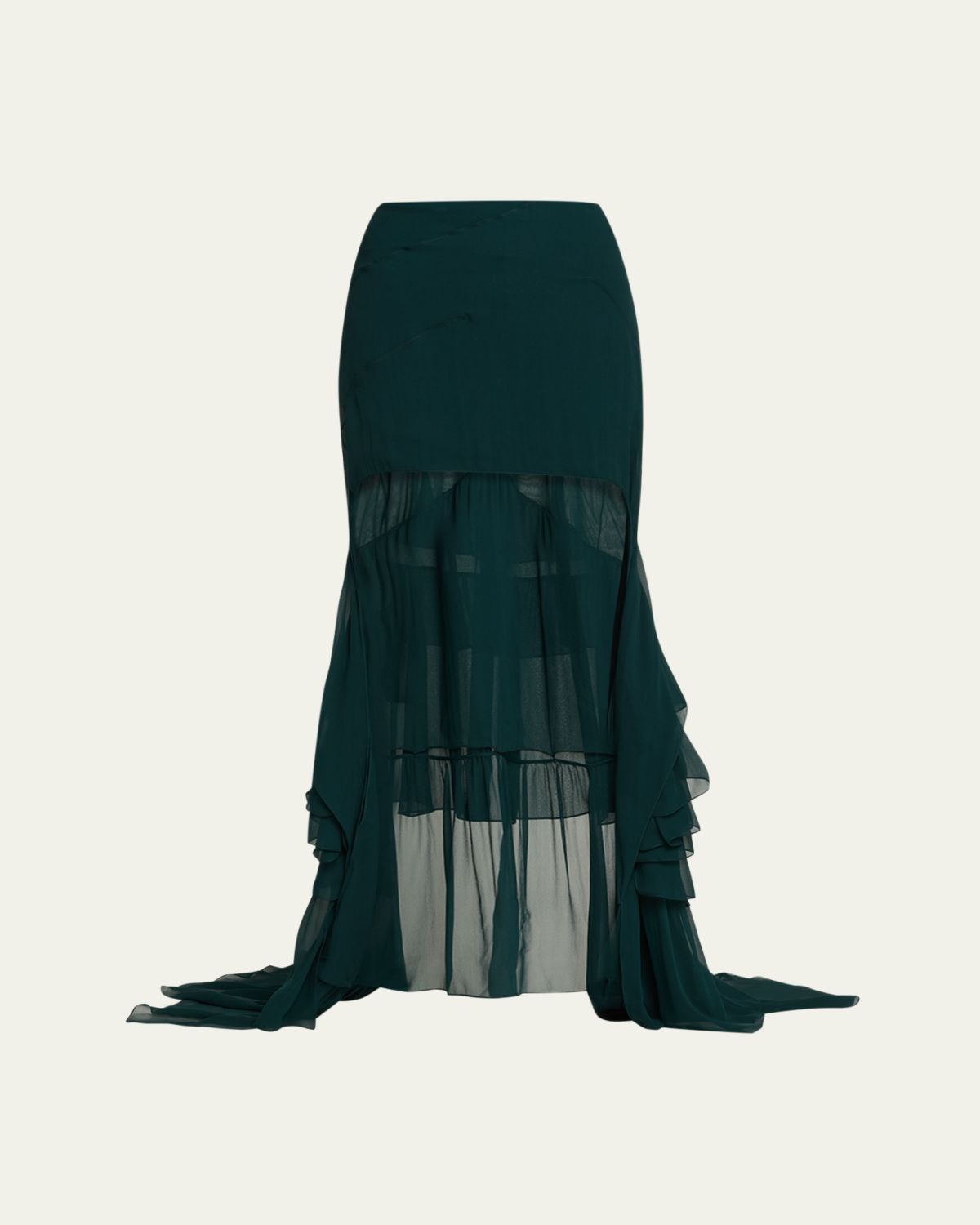 Saint Laurent Cascading Ruffle Silk Crepe High-Low Skirt