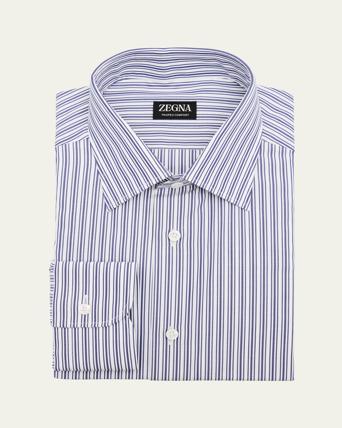 ZEGNA Men's Trofeo Comfort Cotton Stripe Point Collar Dress Shirt