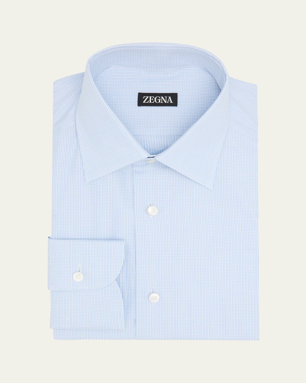 ZEGNA Men's Cotton Mini-Plaid Dress Shirt