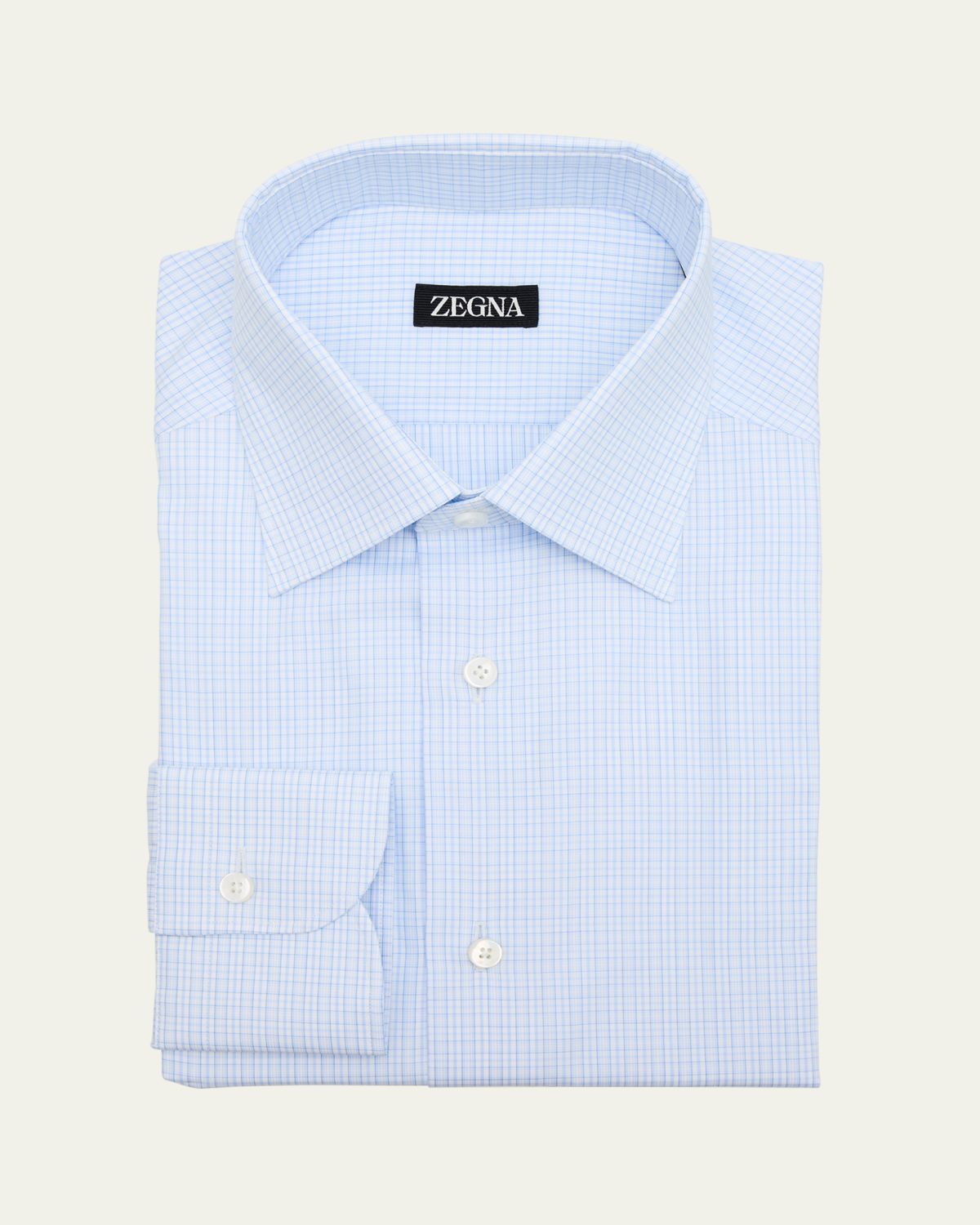ZEGNA Men's Point-Collar Mini Check Dress Shirt