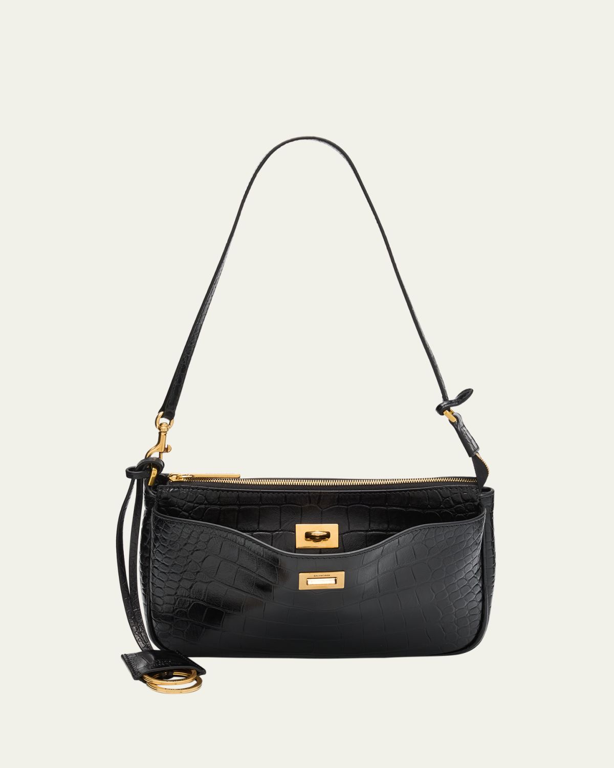 Balenciaga Rodeo Croc-Embossed Leather Pochette