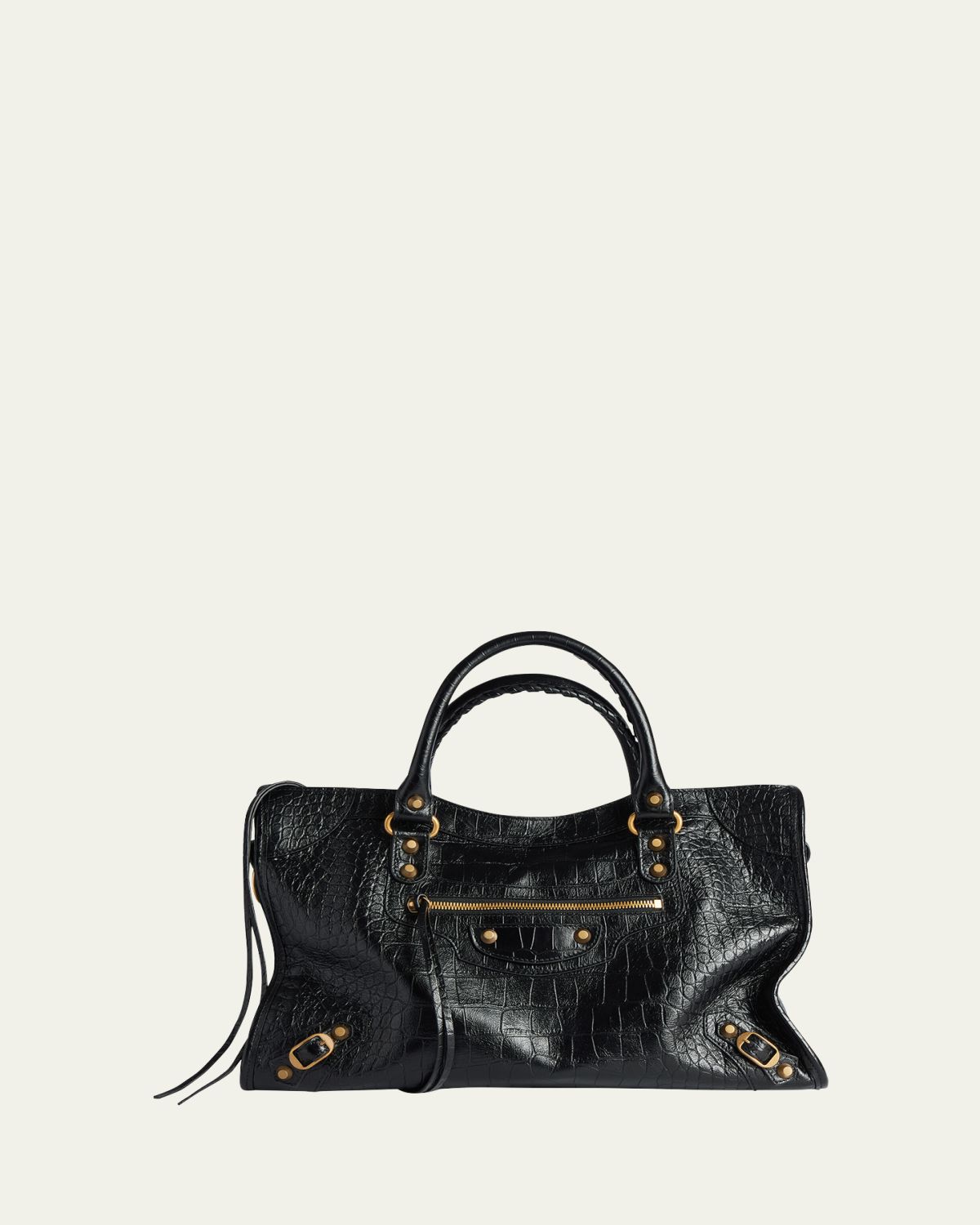 Balenciaga Le City Medium Croc-Embossed Leather Top-Handle Bag