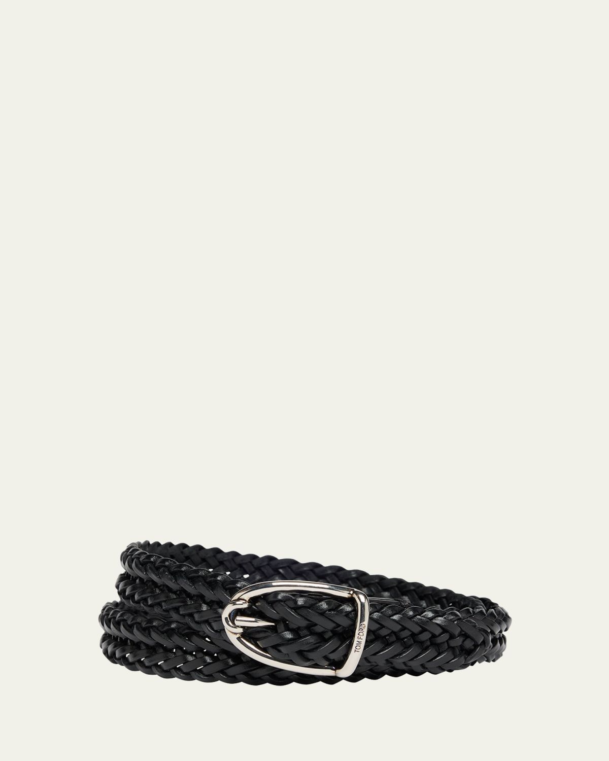 TOM FORD Men's Woven Leather Angled-Buckle Belt