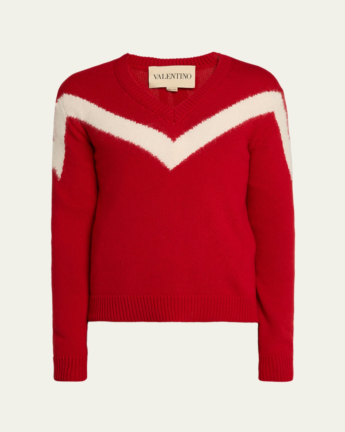 Valentino Garavani Men 's Wool V-Neck Sweater with VLogo Bow