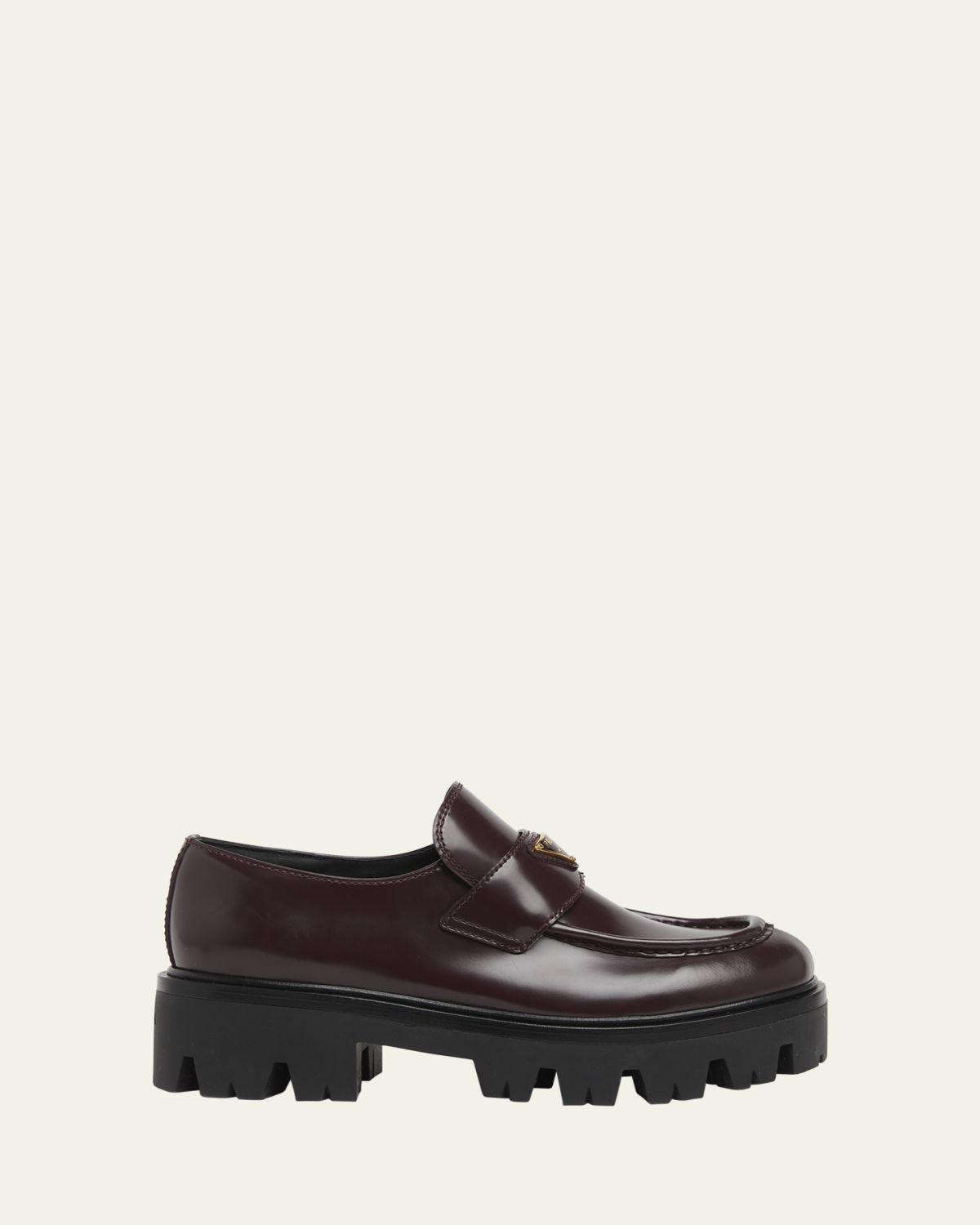 Prada Platform Leather Triangle Logo Loafers