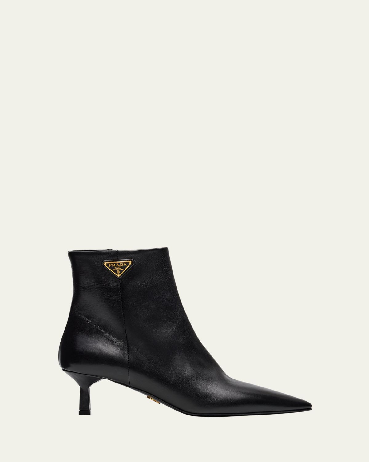 Prada Triangle Logo Leather Kitten-Heel Booties | Thumbnail 6