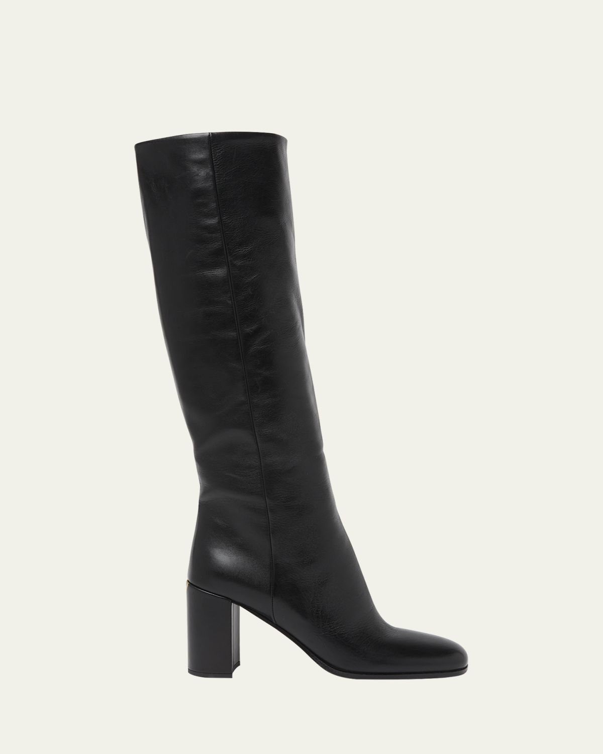 Prada Triangle Logo Leather Block-Heel Knee Boots