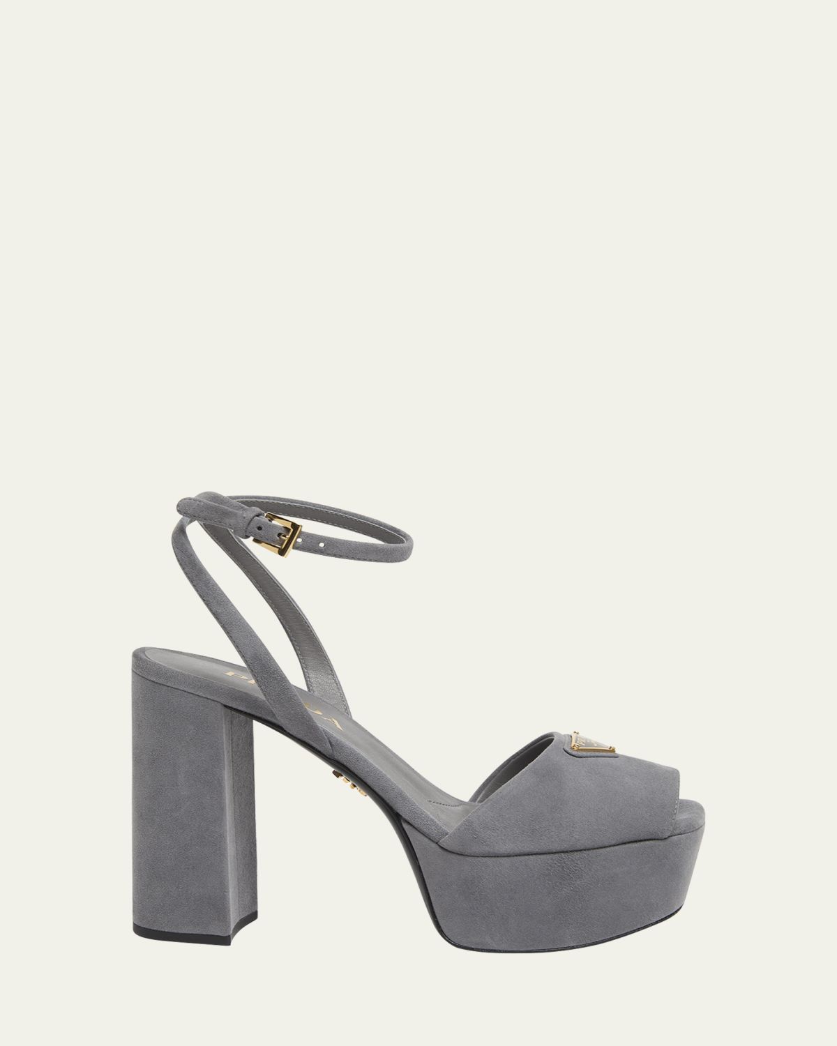 Prada Triangle Logo Suede Ankle-Strap Platform Sandals