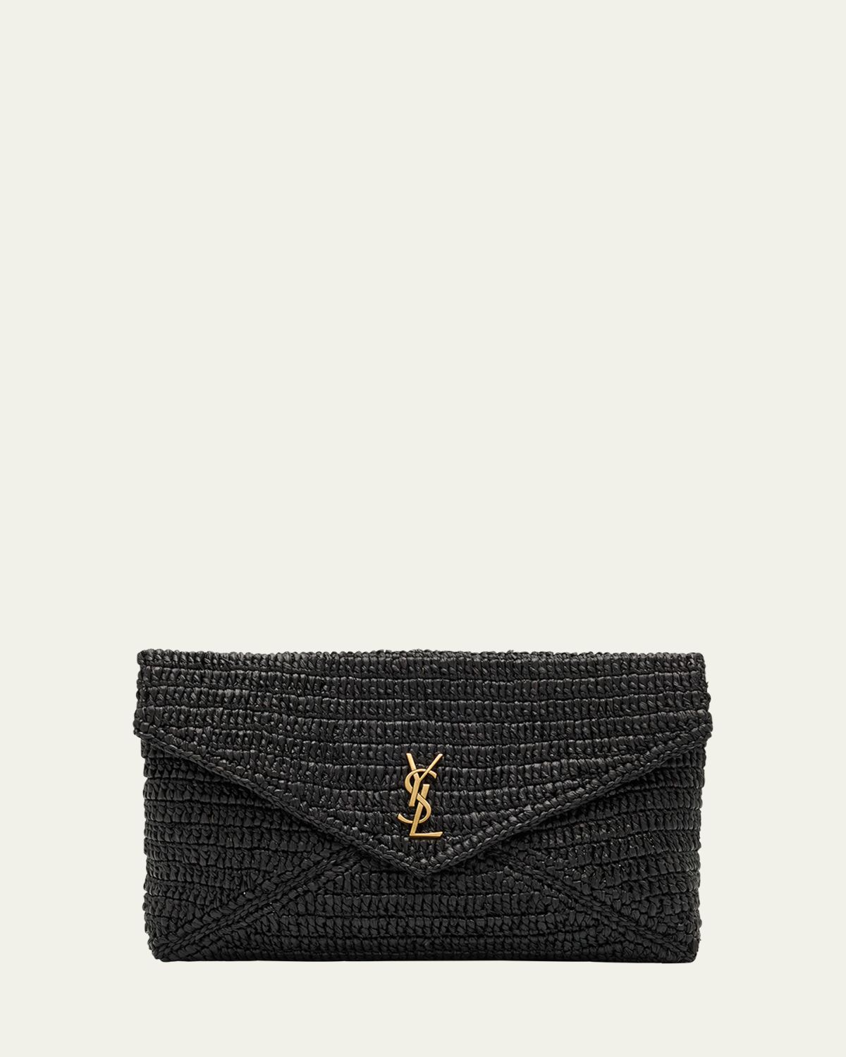Saint Laurent Large Envelope Flap YSL Clutch Bag in Raffia