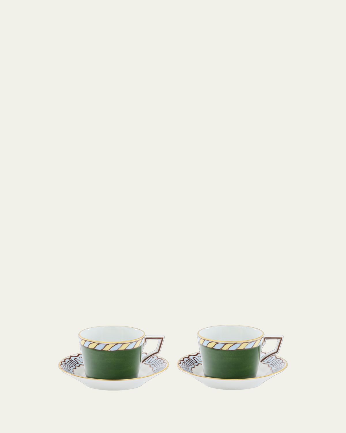 GINORI 1735 Il Viaggio di Nettuno Luna 7.4 oz. Teacups & Saucers, Set of 2