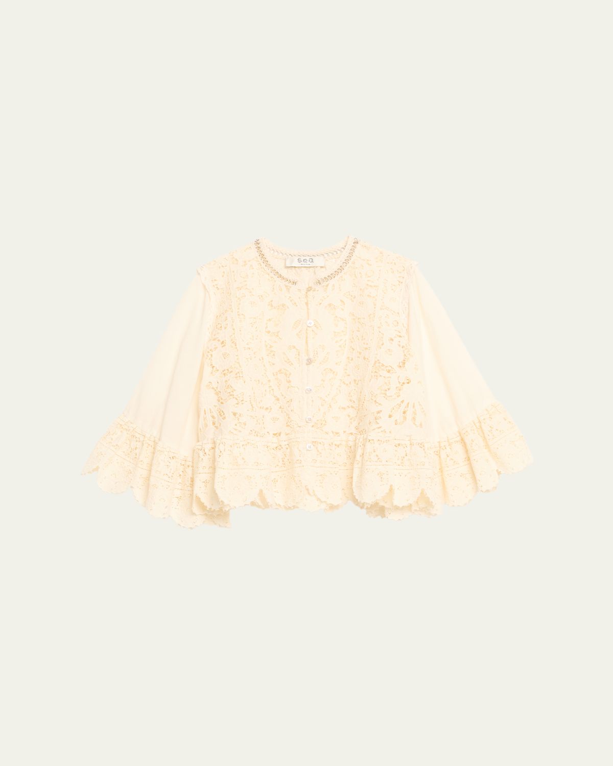 Sea Shanna Lace Three-Quarter Sleeve Top