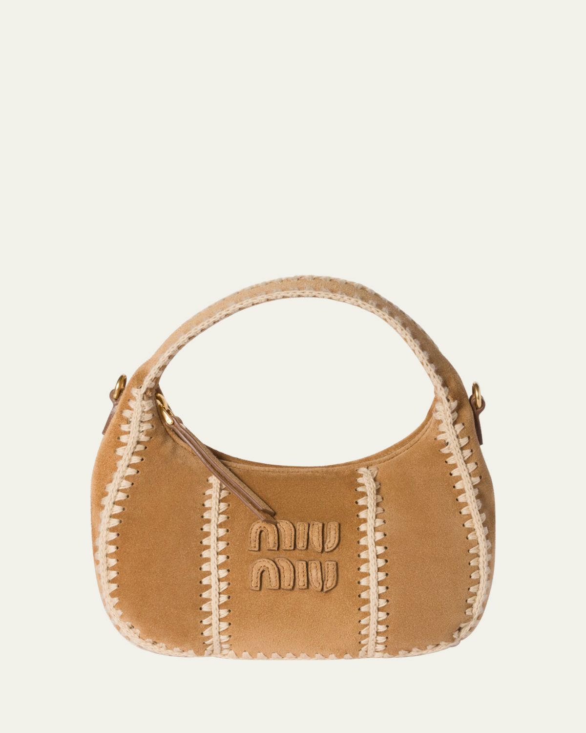 Miu Miu Wander Crochet Suede Shoulder Bag