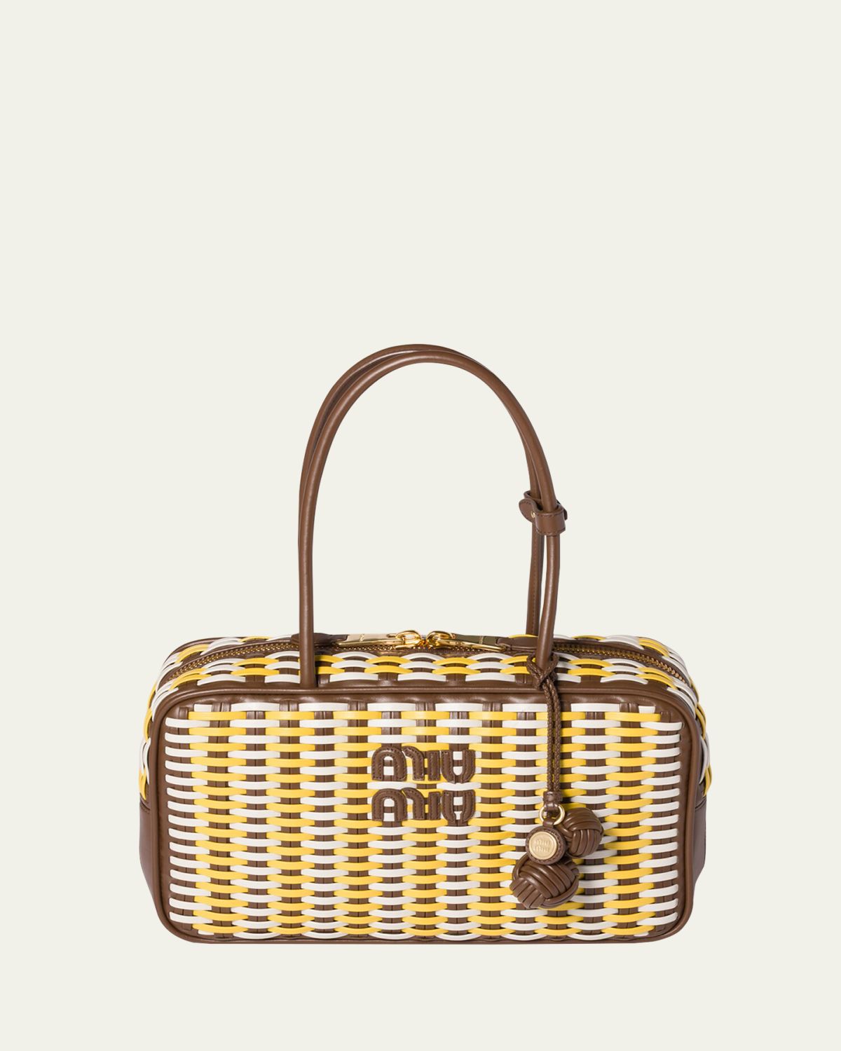 Miu Miu Beau Woven Leather Top-Handle Bag