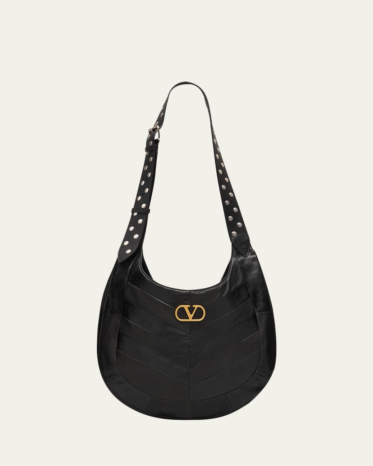 Valentino Garavani Hoboho Studded Patchwork Leather Hobo Bag