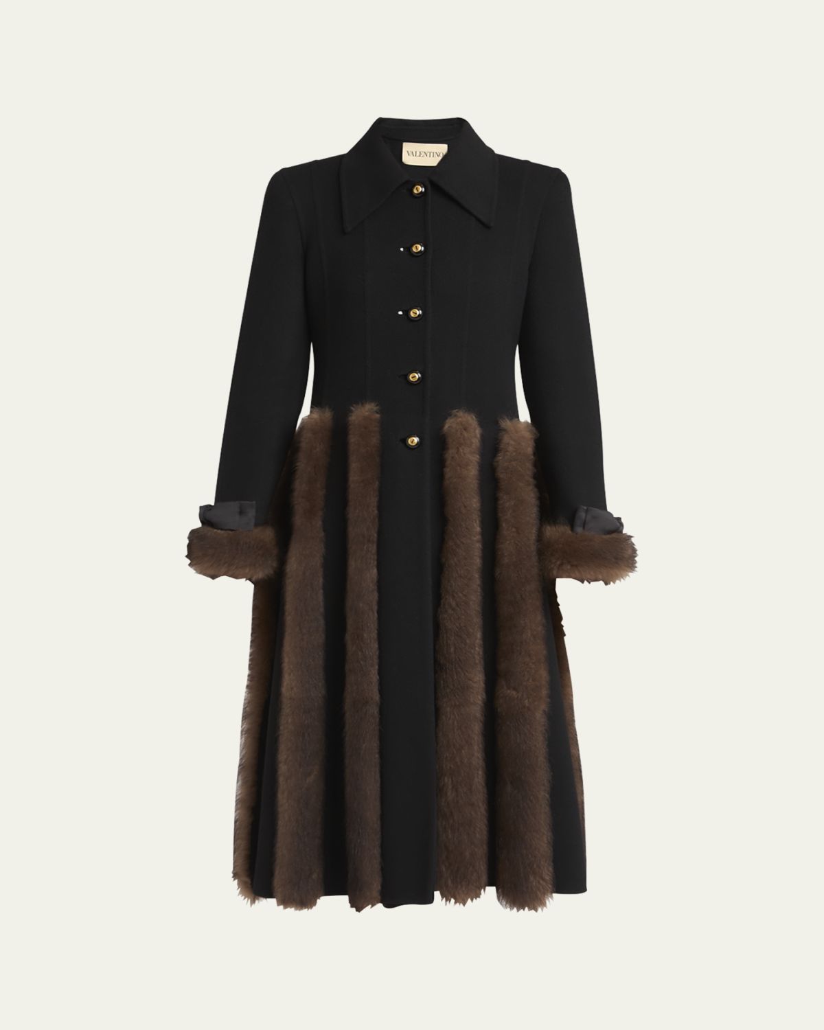Valentino Garavani Sheep Shearling-Trim Single-Breasted Cashmere Coat