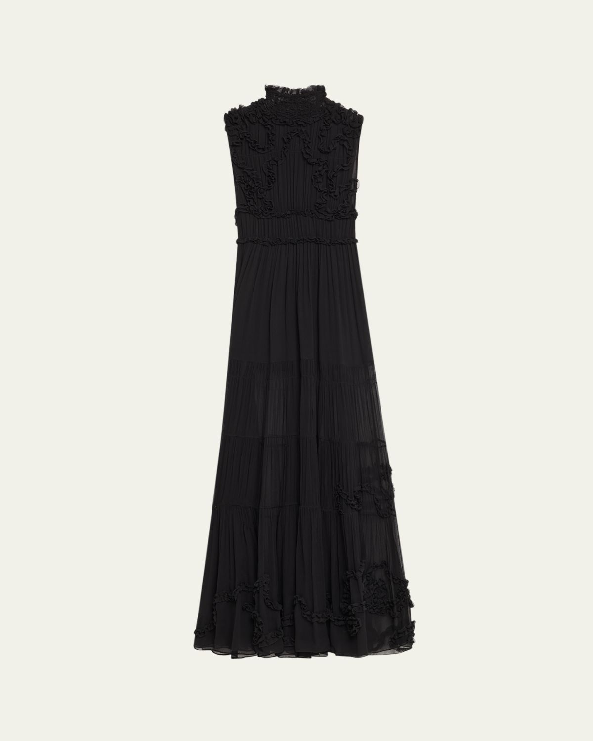 Ulla Johnson Verona Smocked Silk Turtleneck Gown