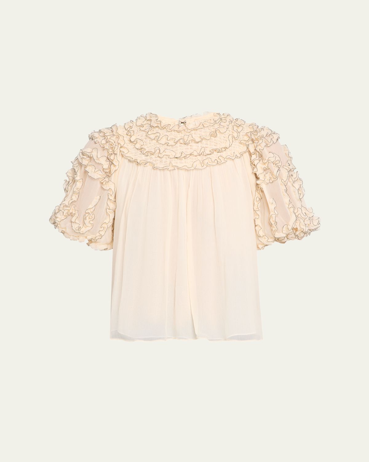 Ulla Johnson Isolda Short-Sleeve Silk Blouse