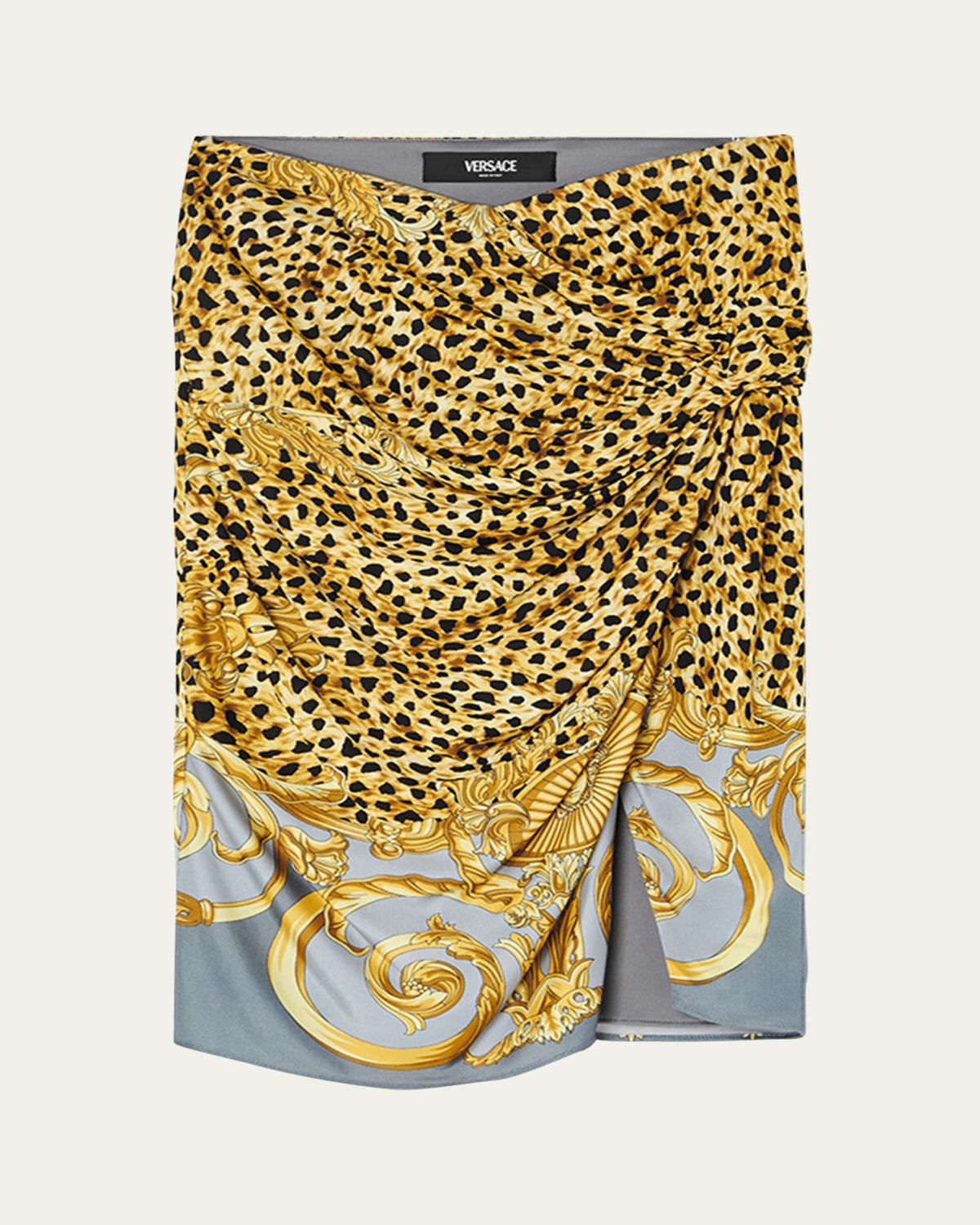 Versace Draped Cheetah Foulard-Print Jersey Mini Skirt
