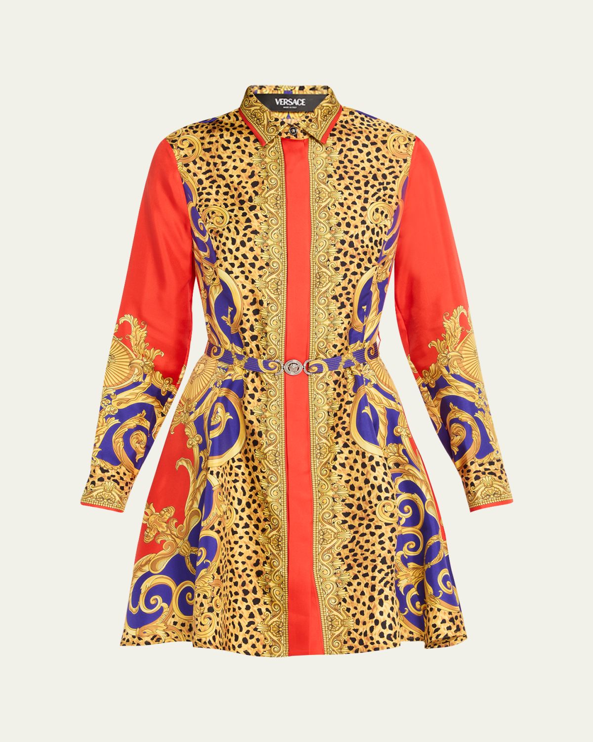 Versace Cheetah Barocco Silk Twill Shirtdress