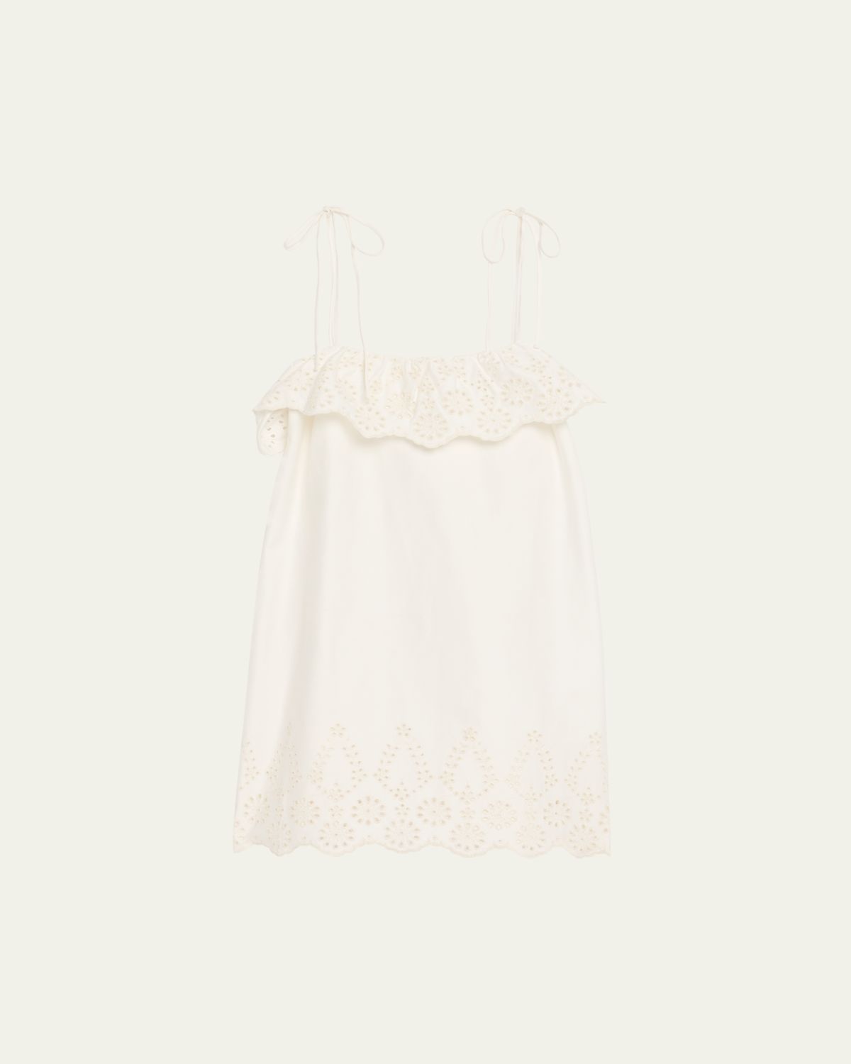 Kika Vargas Yvonne Embroidered Tie-Shoulder Mini Dress