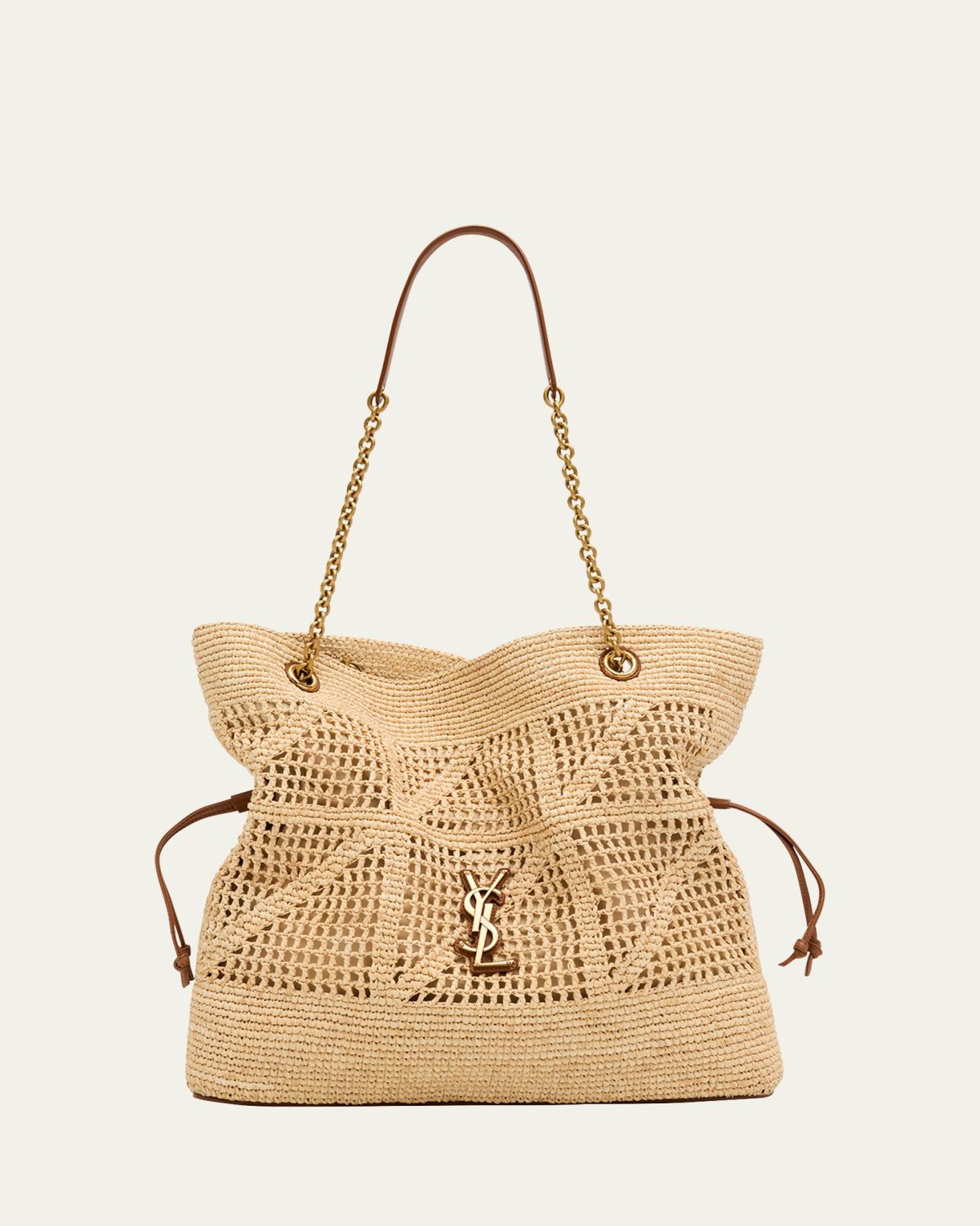 Saint Laurent Jamie YSL Shopper Tote Bag in Woven Raffia