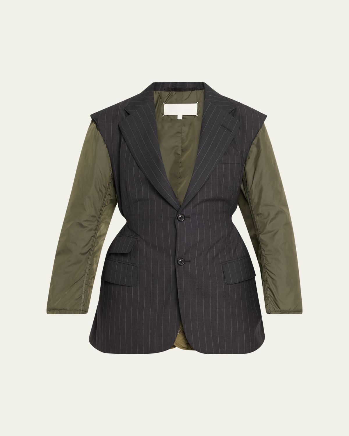 Maison Margiela Mixed-Media Pinstriped Wool Blazer
