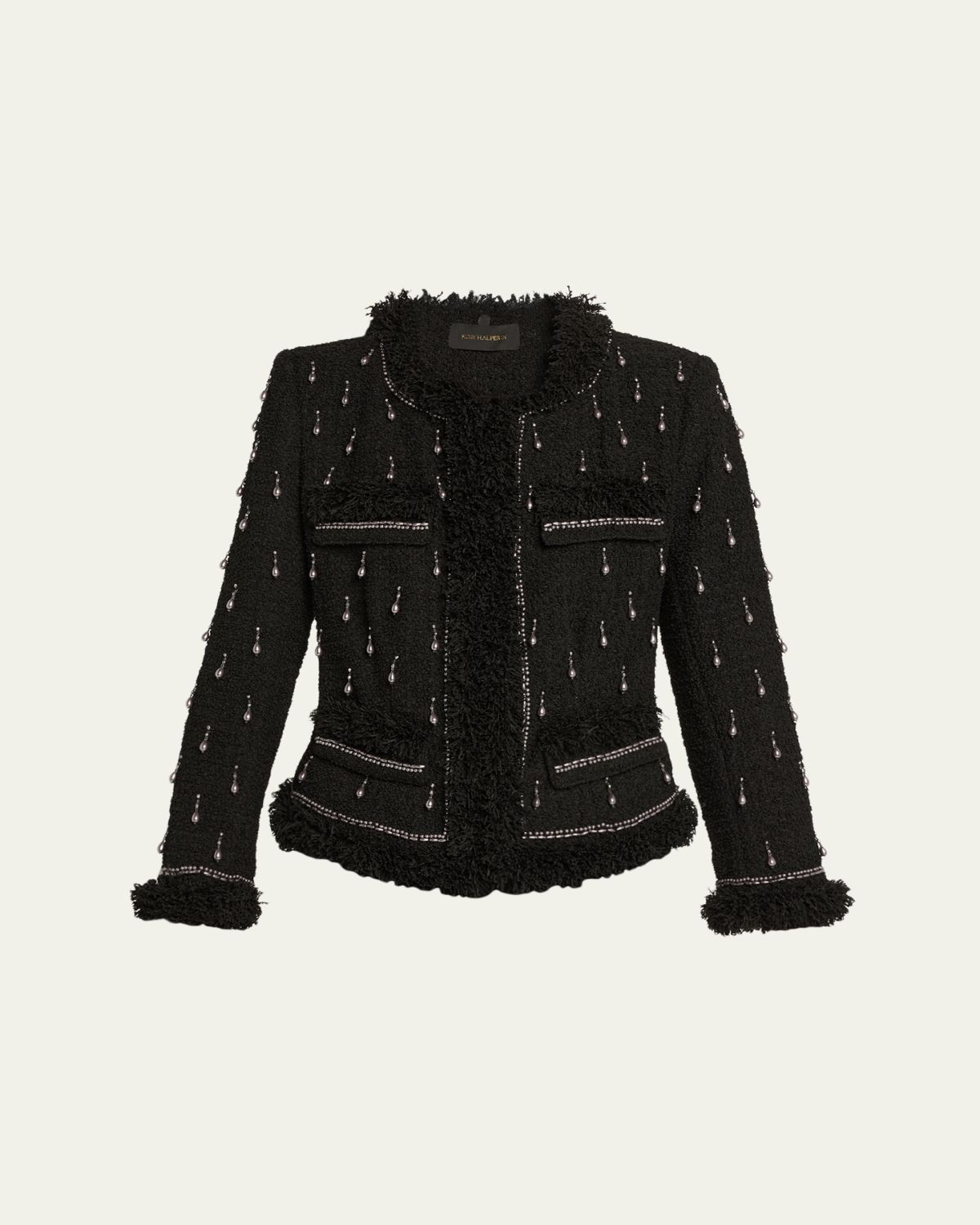 Kobi Halperin Hana Beaded Fringe-Trim Tweed Jacket