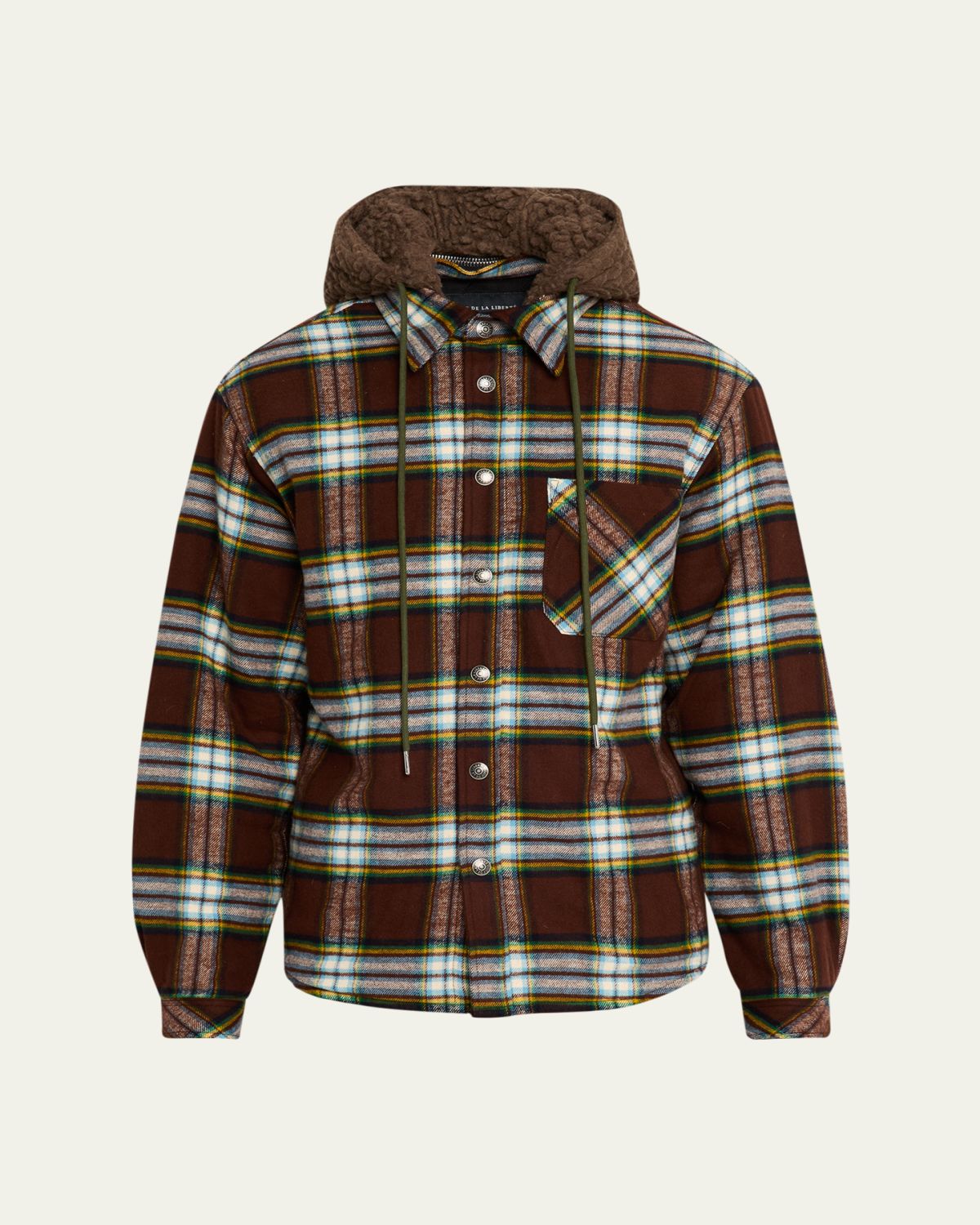 Coût De La Liberté Men's Cotton Plaid Sherpa-Hooded Shirt Jacket