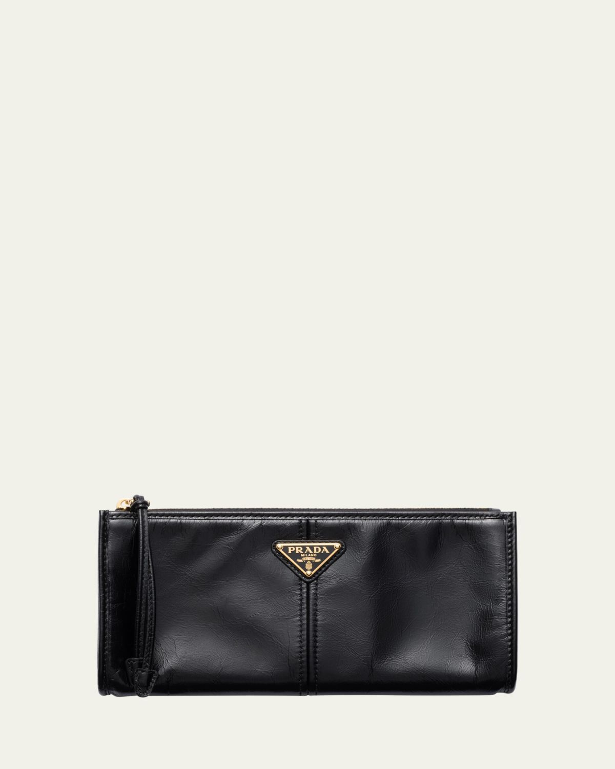 Prada Zip Soft Lux Leather Pouch Bag