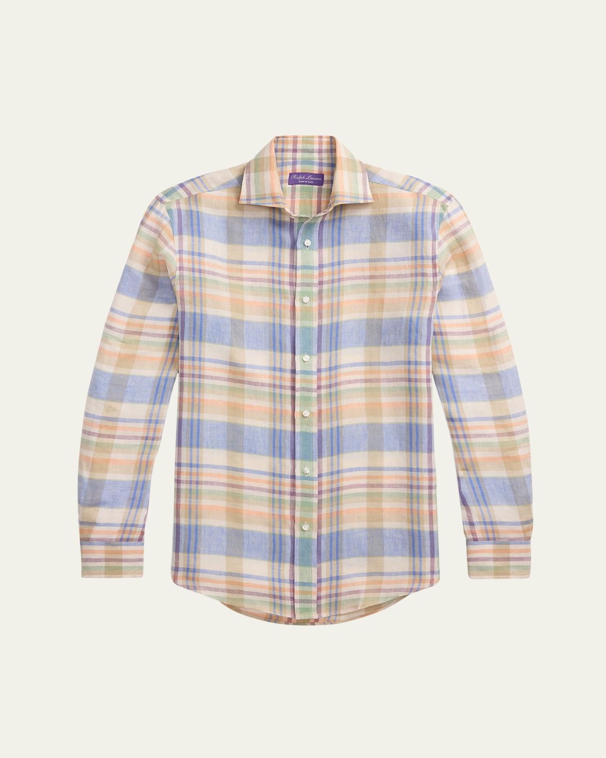 Ralph Lauren Purple Label Men's Aston Linen Multicolor Plaid Sport Shirt