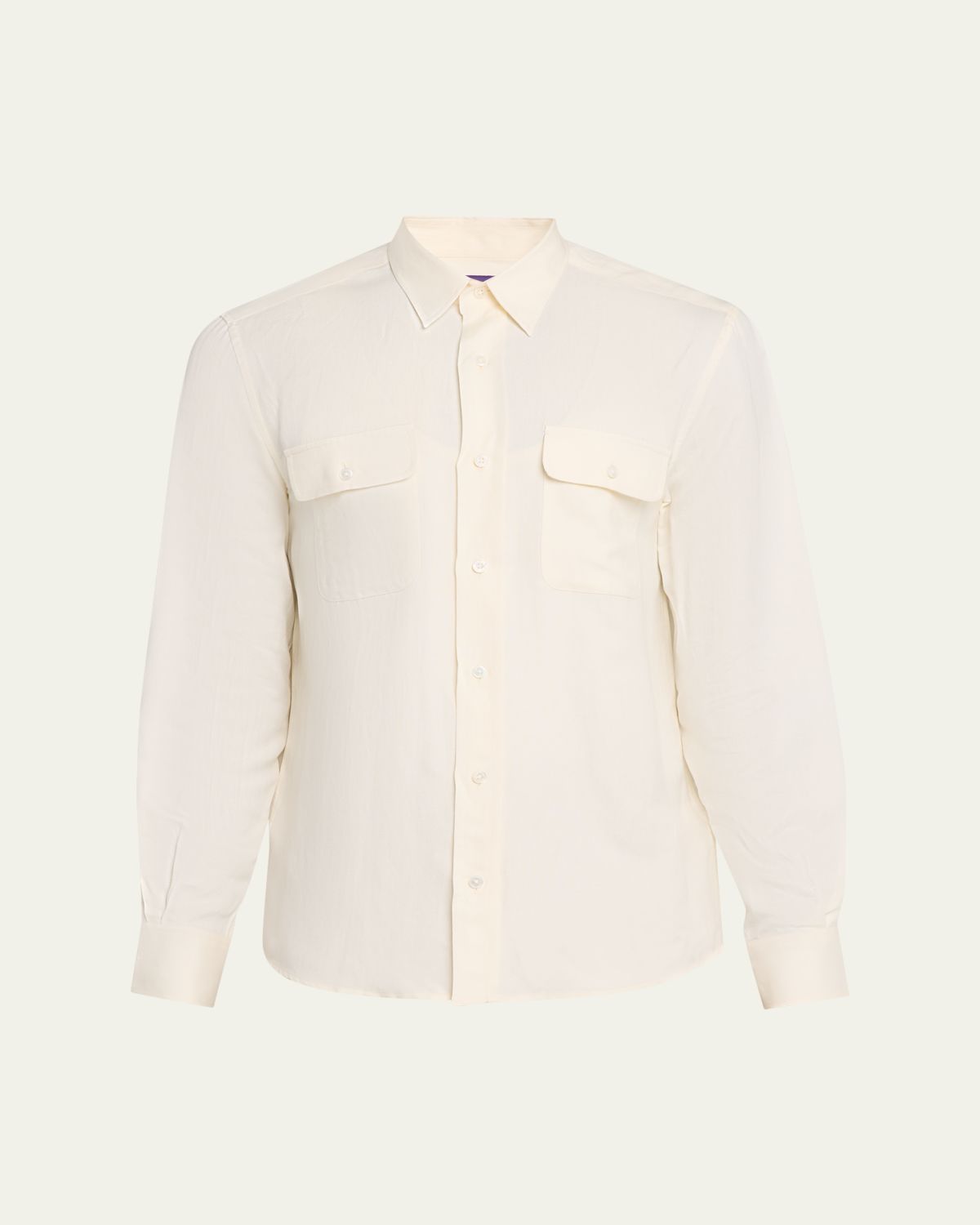 Ralph Lauren Purple Label Men 's Silk and Linen Flap Pocket Button-Down Shirt