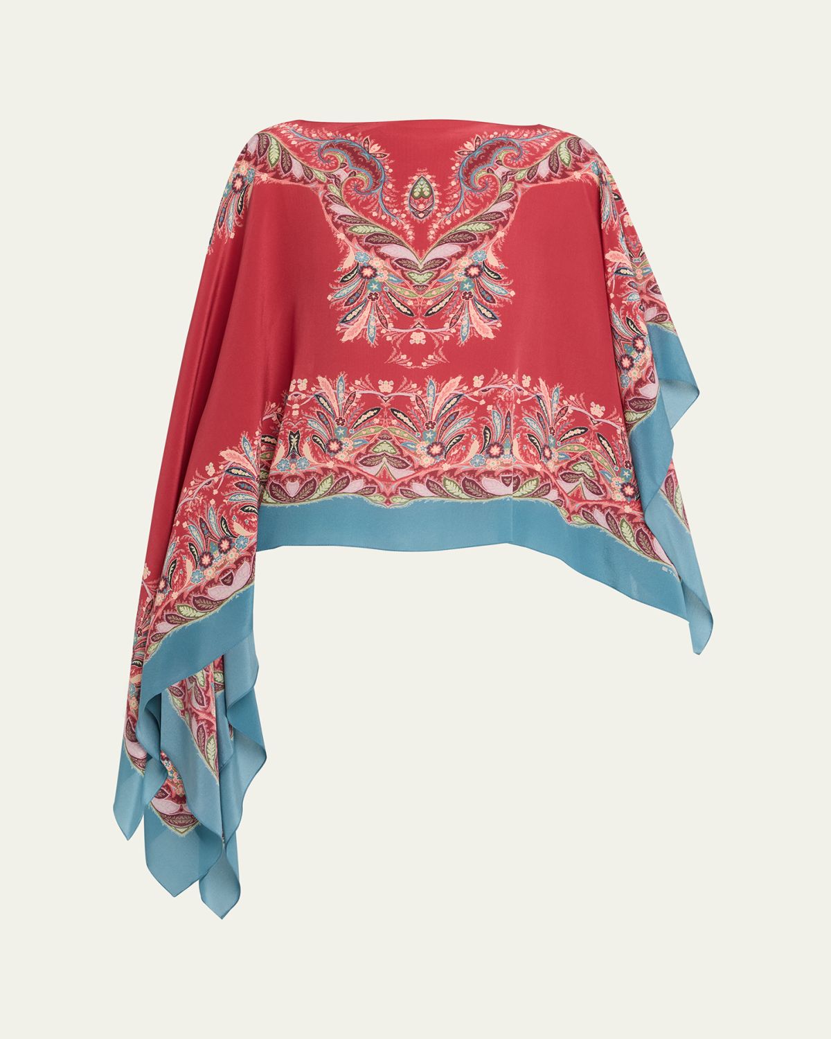 Etro Asymmetric Paisley Silk Poncho