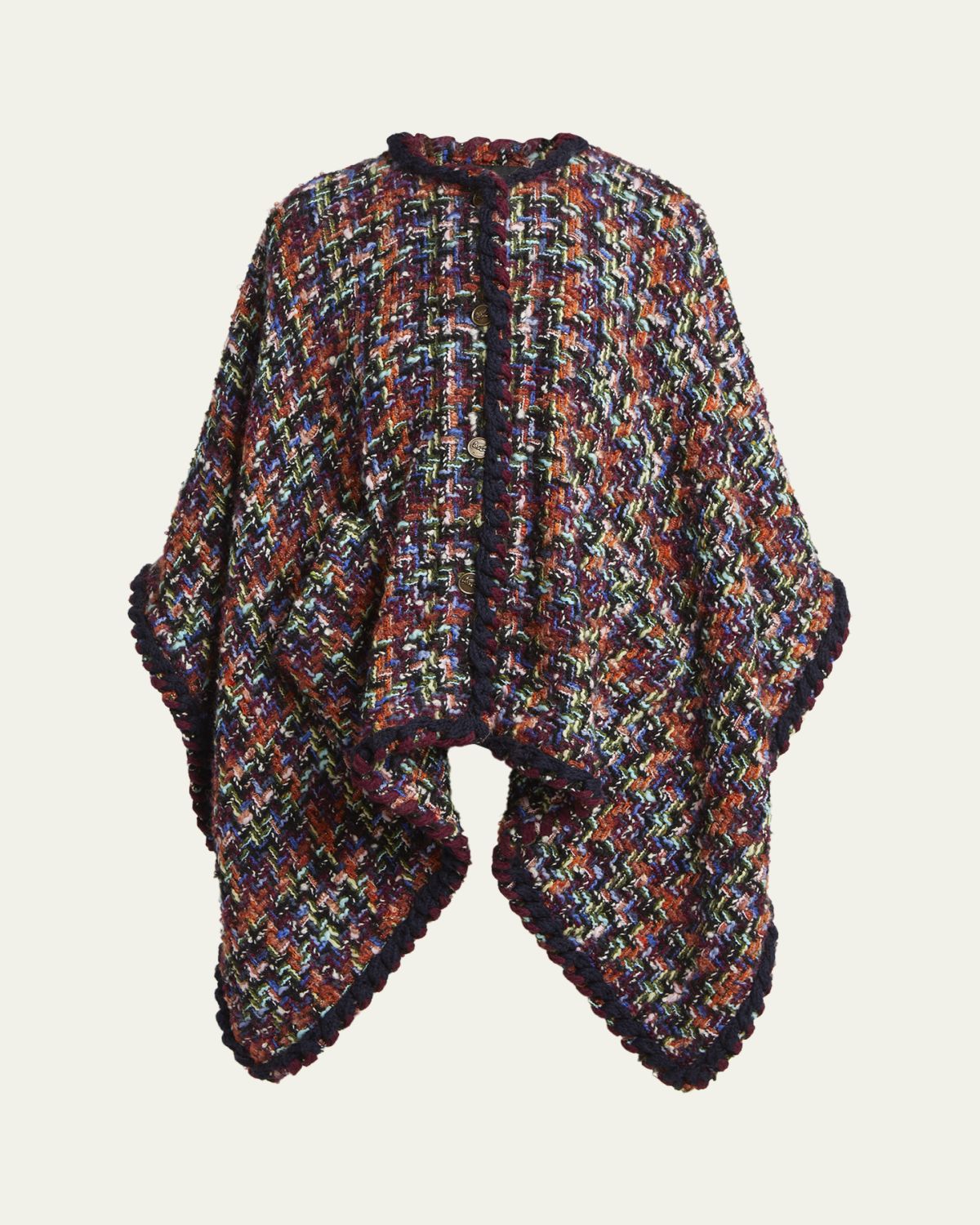 Etro Multicolor Tweed Wool-Mohair Blend Cape - Women's Clothing