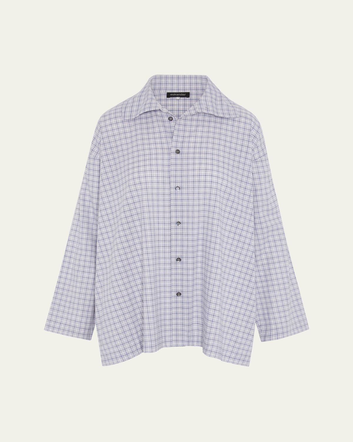 Eskandar Slim A-Line Scrunch Neck Shirt With Stepped Insert (Long Length)